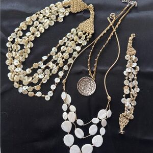 Bohemian Layered Necklace Bracelet Set | Artisan Shell Jewelry | Resort Chic